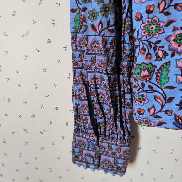 Boden Top Size 6 Blue Paisley Floral Mixed Prints Button-Up Bobble Trim Cotton - Picture 12 of 16